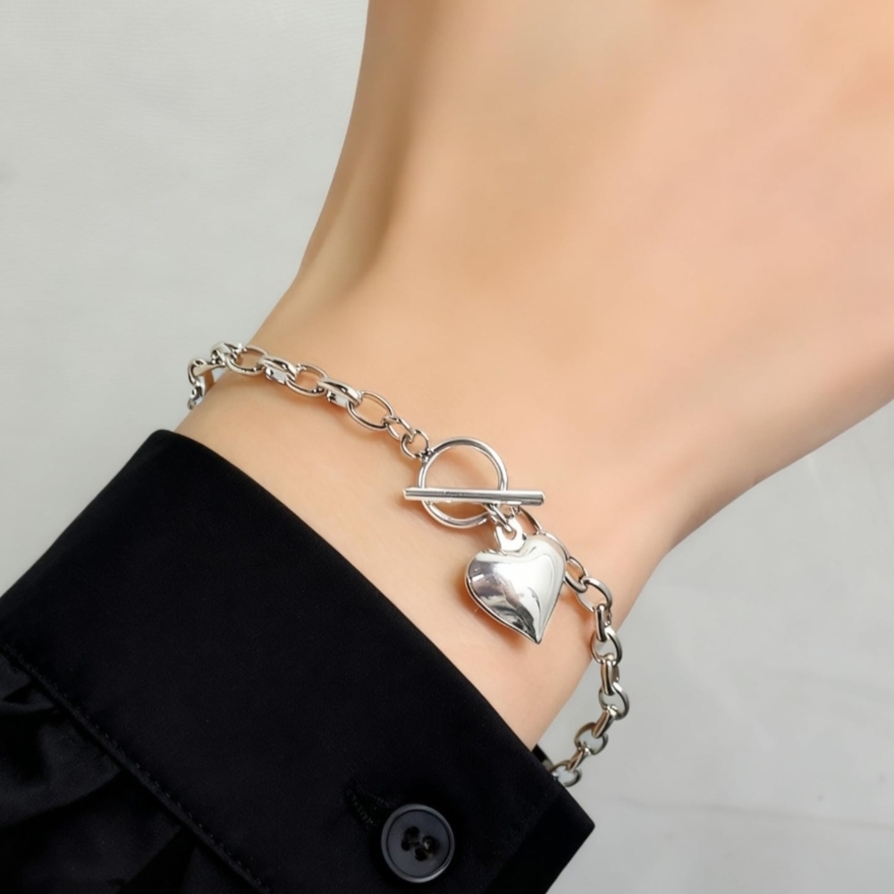 Sterling Silver Heart Charm Bracelet 925 Stamp - Picture 3 of 3